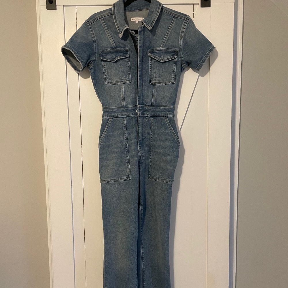 GOOD AMERICAN DENIM JUMPSUIT SIZE 1 IN MID BLUE